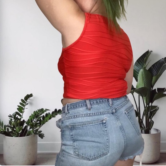 Vintage 90s Wavy Stretch Tank Lightweight Red Petite Medium - Picture 3 of 8